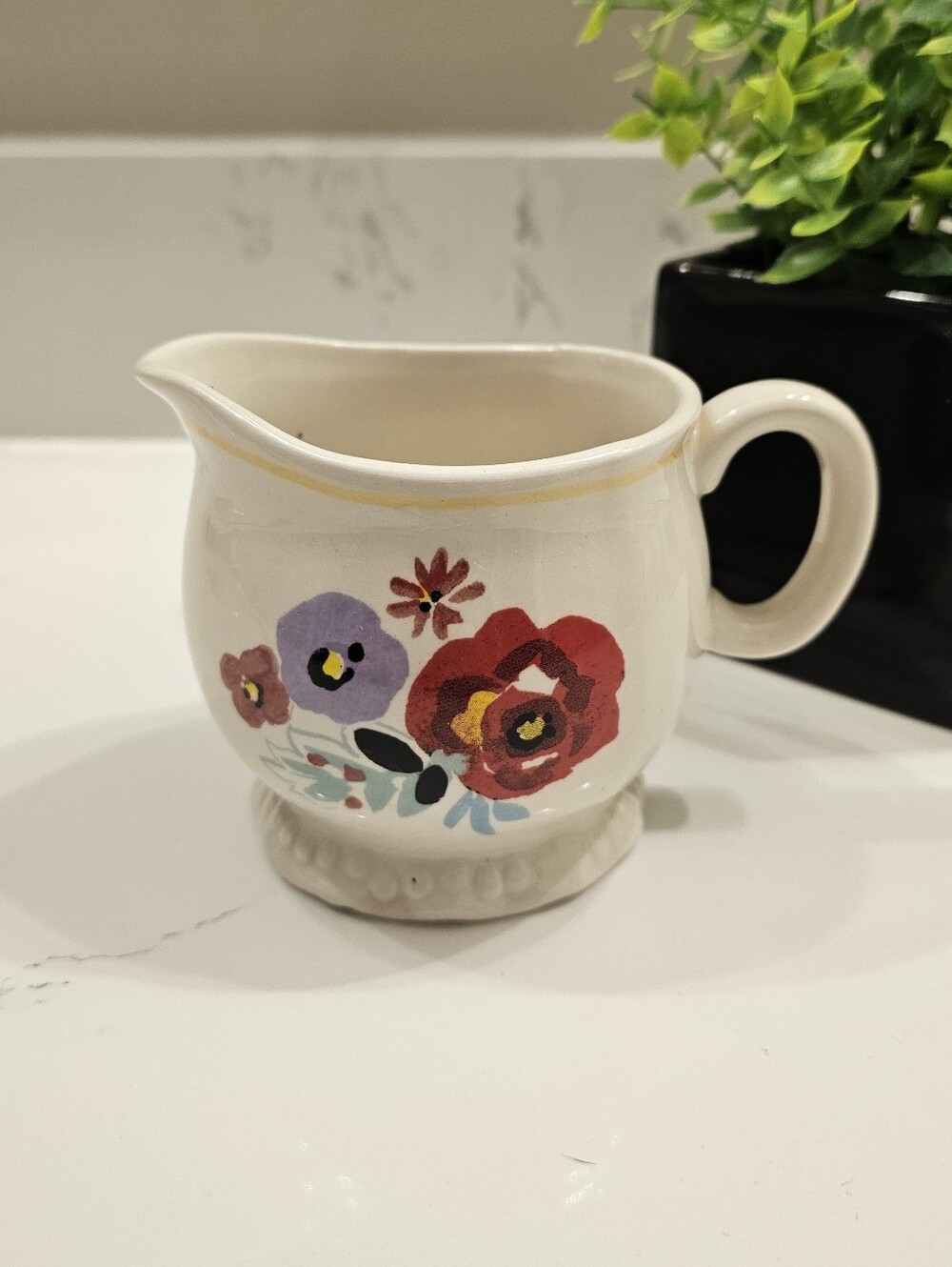 The Pioneer Woman Creamy White Floral Ceramic Creamer with Red & Purple Blooms